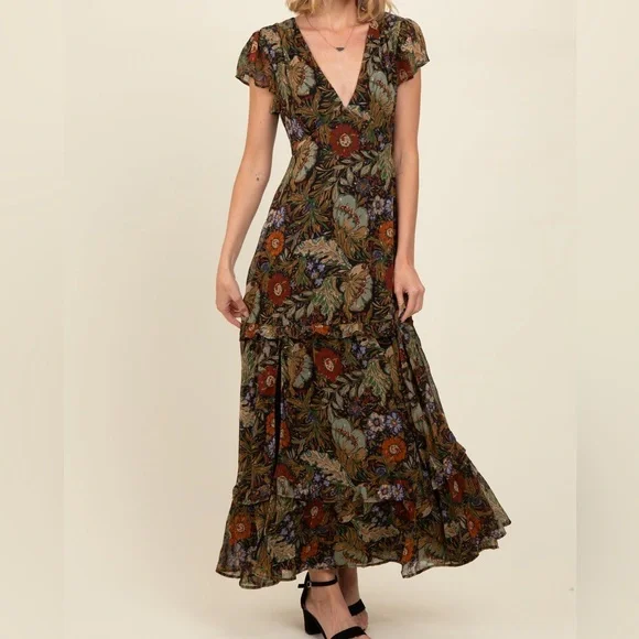 PinkBlush Floral Boho Deep V-Neck Maxi Dress Size Medium 6/8 - Picture 2 of 6